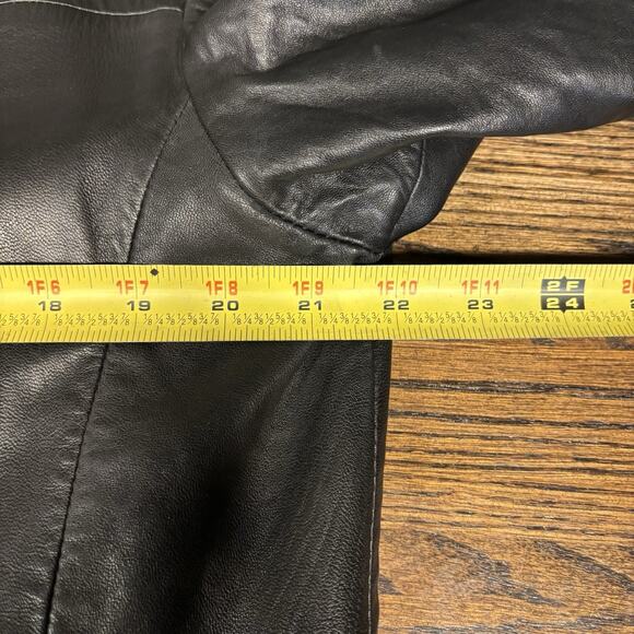 Vintage 90s Merona Men’s Black Leather Collared Full Zip Bomber Jacket Medium - Picture 4 of 6